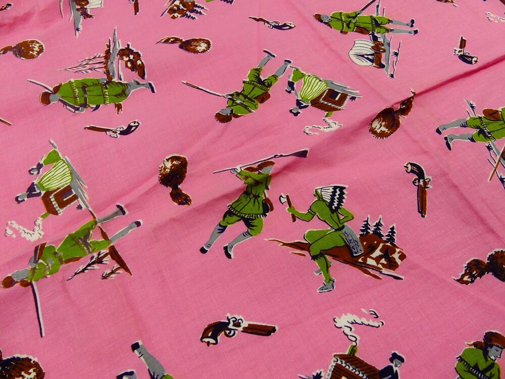 Vintage 1930's / 1940's Pink Cotton Western Stagecoach Fabric
